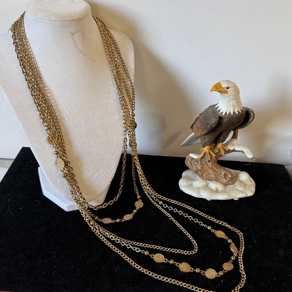 Elegant Vintage Gold-Tone Multi-strand Necklace with Disc or Coin-like